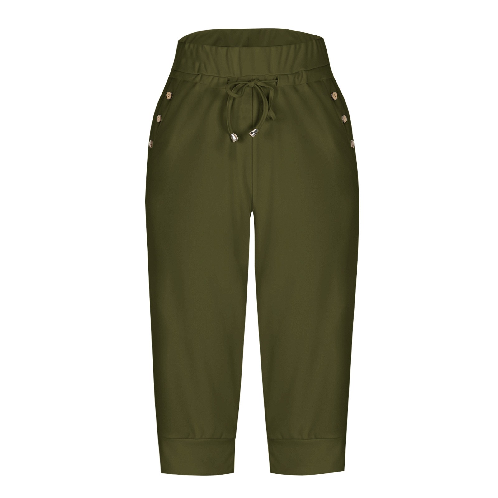 thumbnail image 4 of Pantalones de mujer de largo 3/4 con cintura elástica - Pantalones deportivos informales para yoga con bolsillos - Mezcla de algodón, tallas reales, S-XXXL, 4 of 5